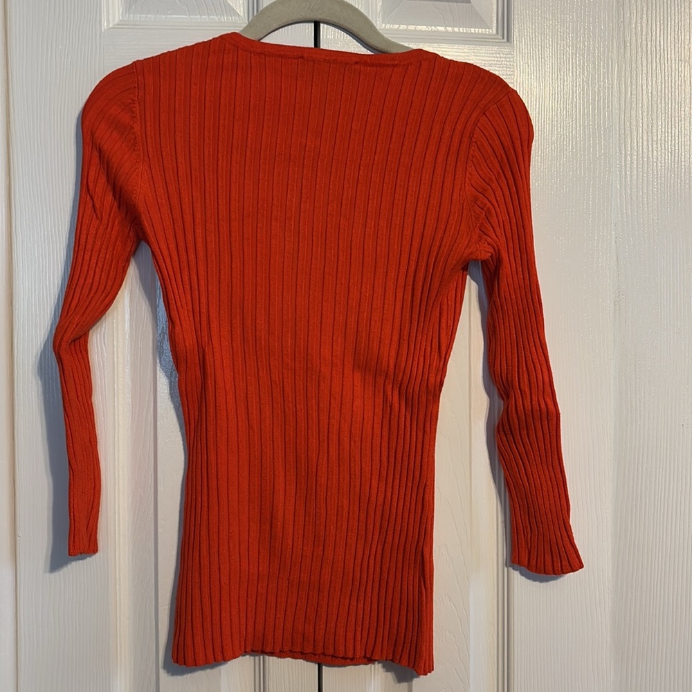 INC International concepts orange ribbed Sweater with gold zipper size small - Picture 7 of 9